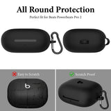 Geekria Silicone Case Cover Compatible with Powerbeats Pro 2 True Wireless Earbuds, Protective Earphones Skin Cover with Keychain Hook, Charging Port Accessible (Black)