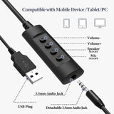 Geekria USB Headset with Mic, Mute Button and Volume Control, Lightweight Wired Computer On-Ear Headphones with Boom Microphone and Detachable 3.5mm Plug, Bulk Wholesale, 4 Pack, Assorted Colors