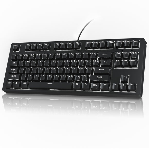 Geekria Mechanical Illuminated Keyboard, Mechanical Switches, Strong Adjustable Tilt Legs, Tenkeyless, 87 Keys, USB Corded, White Backlighting, Windows/Linux/Mac (Brown Switches)