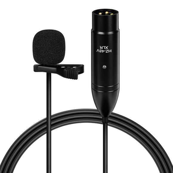 Geekria 48V XLR Lavalier Microphone, Omnidirectional Mic, HD Noise Reduction, Compatible with FIFINE SC3, MAONO G1 NEO Gaming Audio Mixer, Suitable for Camcorders, Recorder (Black / 9.8 FT)