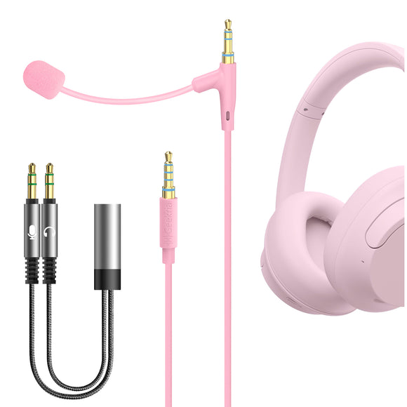 Geekria NOVA Boom Mic Headphones Cable Compatible with Sony, Skullcandy, Beats, JBL, 3.5mm Jack Replacement Cord for Gaming & Meeting (5.6ft / Pink)