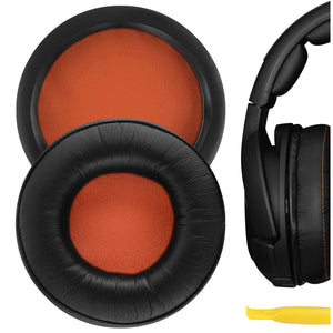 Geekria QuickFit Replacement Ear Pads for SteelSeries SIBERIA 800 840 Headphones Ear Cushions, Headset Earpads, Ear Cups Cover Repair Parts (Black / Orange)