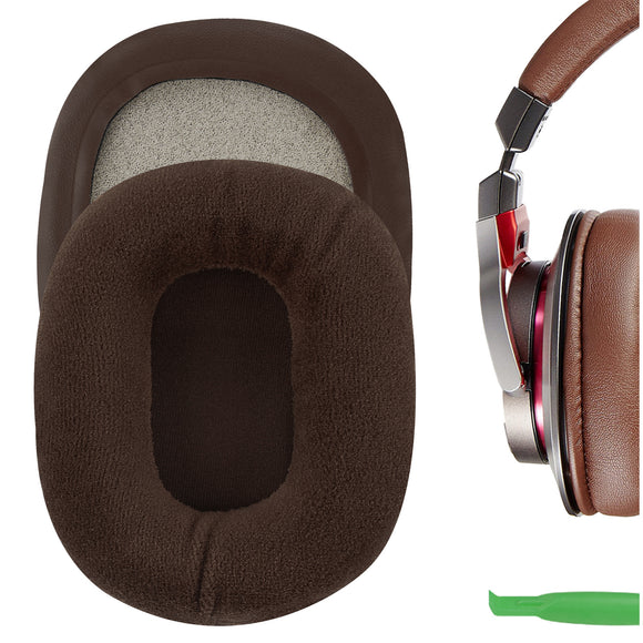 Geekria Comfort Velour Replacement Ear Pads for Audio Technica ATH M50X, M50XBT, M50xBT2, M60X, M45, M35, M30, M20, ATH-MSR7 Headphones Ear Cushions, Headset Earpads, Ear Cups Repair Parts (Brown)