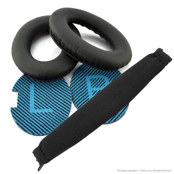 Geekria Earpad + Headband Compatible with Bose QuietComfort QC25 QC35, QC35 ii Gaming Headphone Replacement Ear Pad + Headband Cover / Ear Cushion + Headband Protector / Repair Parts Suit (Black)