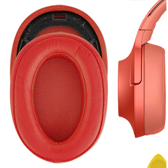 Geekria QuickFit Replacement Ear Pads for Sony MDR 100ABN WH H900N Headphones Ear Cushions, Headset Earpads, Ear Cups Cover Repair Parts (Red)