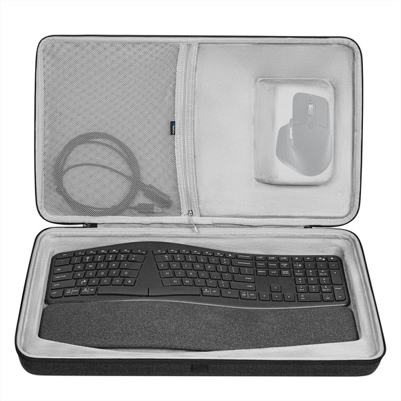 Geekria Hard Shell Travel Carrying Keyboard Case, Compatible with Logitech ERGO K860 Wireless Ergonomic Keyboard, ERGO K860 and MX Master 3S Mouse Case Combo (Dark Grey)