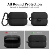 Geekria Silicone Case Cover Compatible with Sony LinkBuds Fit WF-LS910N, True Wireless Earbuds, Protective Earphones Skin Cover with Keychain Hook, Charging Port Accessible (Black)