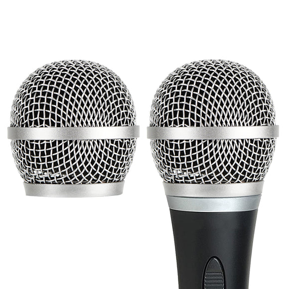 Geekria for Creators Microphone Replacement Grille for Shure PG48, PG58, PGX2, BLX288, PG24 Mic Head Cover, Microphone Ball Head Mesh Grill, Capsule Parts (Silver / 2 Pack)