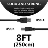 Geekria for Creators USB to USB-B Microphone Cable 8 ft / 250 CM, Compatible with TONOR TC-2030, TC40, Q9 Mic Cord (Black)