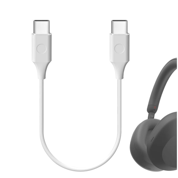Geekria Type-C Headphones Short Charger Cable Compatible with ATH-WS330BT, JLab Go Lux ANC, Bose QuietComfort Ultra Charger, USB-C to USB-C Replacement Power Charging Cord (White 1ft/30cm)