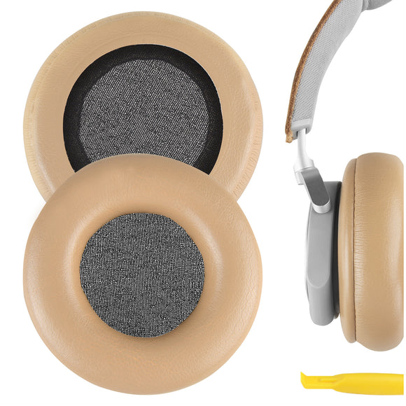 Geekria QuickFit Replacement Ear Pads for Bang & Olufsen Beoplay H4, H6, H7, H9, H9i, HX, Portal Headphones Ear Cushions, Headset Earpads, Ear Cups Repair Parts (Khaki / No Plastic Clip)