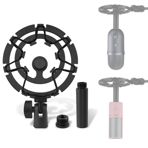 Geekria for Creators Microphone Shock Mount Compatible with Razer Seiren X, Mini, V2 Pro, V2 X, Elite, Emote Mic Anti-Vibration Suspension Adapter Clamp Mic Holder Clip (Black)
