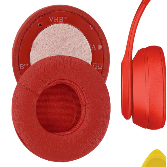 Geekria QuickFit Replacement Ear Pads for Beats Solo 3 (A1796), Solo 3.0 Wireless On-Ear Headphones Ear Cushions, Headset Earpads, Ear Cups Cover Repair Parts (Red)