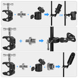 Geekria for Creators Crab Clamp with Ball Head Mount for Microphone, Mic Stand & Desk Mount Compatible with Gopro, DSLR, Smartphone, Action Cameras (Black)