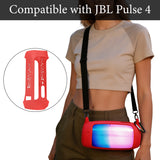 Geekria Silicone Carrying Case Compatible with JBL Pulse 4 Speaker, RGB Light Visible Protective Cover with Shoulder Strap & Carabiner, Shockproof Anti-Slip Outdoor Travel Sleeve (Red)