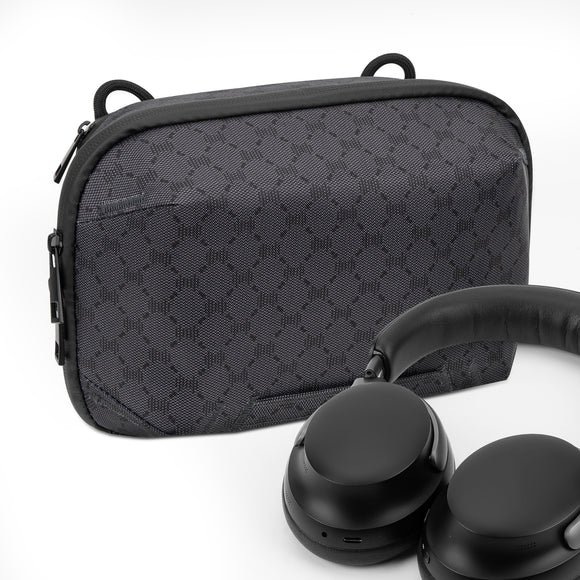 Geekria Elite Headphones Pouch Compatible with Bose QC Ultra, JBL Tour ONE M3, Sony WH-1000XM6 and More, Soft Shell Replacement Protective Travel Carrying Bag with Cable Storage (Dark Grey)