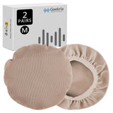Geekria 2 Pairs Flex Fabric Headphones Ear Covers - Product Safety Certified - Washable & Stretchable Earcup Protectors for Over-Ear Headsets, Sweat Pads for Gym (Size M/ Light Brown)