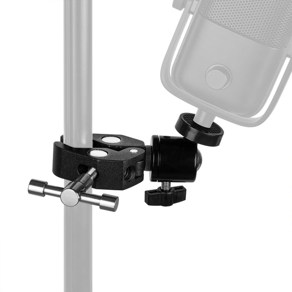 Geekria for Creators Crab Clamp with Ball Head Mount for Microphone, Mic Stand & Desk Mount Compatible with Gopro, DSLR, Smartphone, Action Cameras (Black)