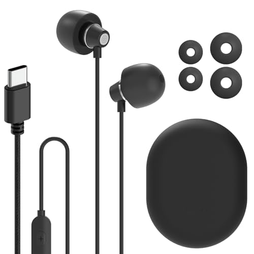 Geekria Silicone Sleep Earbuds, Noise Isolating Ear Plugs with MIC and Volume Control, USB-C Mini ASMR Sleeping Earphone, For Light Sleep, Side Sleep, Air Travel (Black)