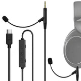Geekria USB-C to 2.5mm Boom Mic Cable for Sennheiser HD 598/599/560 S/400 PRO Gooseneck Gaming Headset Adapter with USB-A Converter, Inline Controls, 7.1 Surround Sound Switch, 5.6ft (Black)