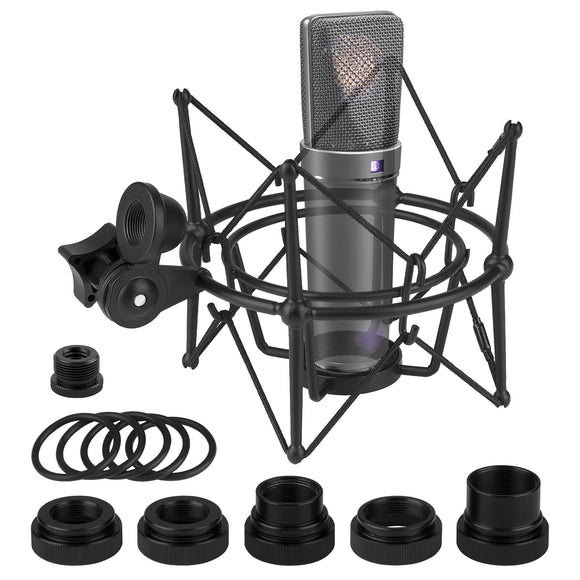 Geekria for Creators Microphone Shock Mount Compatible with Neumann U87, TLM193, TLM127, M149, TLM102, TLM103, TLM107, Mic Anti-Vibration Suspension Adapter Clamp Mic Holder Clip (Black / Metal)