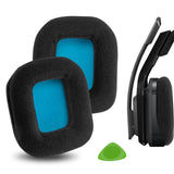 Geekria Comfort Velour Replacement Ear Pads for ASTRO Gaming A20 Headphones Ear Cushions, Headset Earpads, Ear Cups Cover Repair Parts (Black Blue)