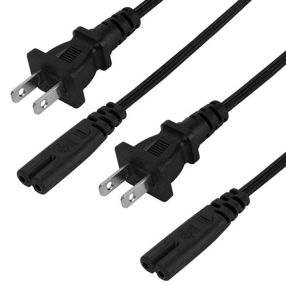 Geekria IEC320 C7 to NEMA 1-15P Replacement Power Cord, 2 Prong AC Power Cable Compatible with Sony PS5, PS4, PS3, PS2 Slim, Microsoft Xbox One S, Xbox One X, Xbox Series S Console (2 Pack, 5 ft)