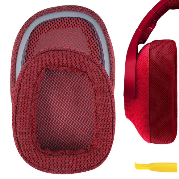Geekria Comfort Mesh Fabric Replacement Ear Pads for Logitech G433 G233 G PRO Headphones Ear Cushions, Headset Earpads, Ear Cups Cover Repair Parts (Red)