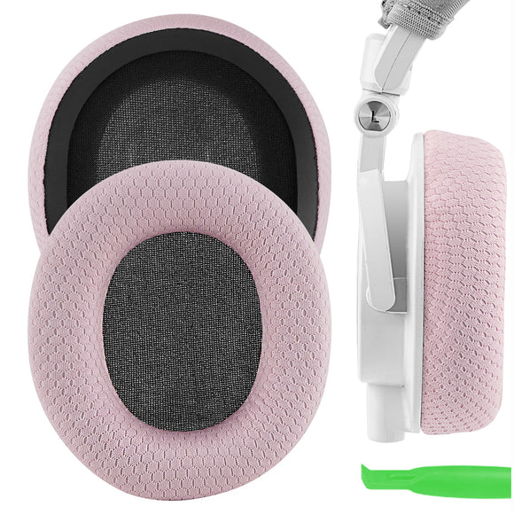 Geekria NOVA Mesh Fabric Replacement Ear Pads for Audio-Technica M50X, M50XBT, M50XBT2, M60X, M50, M40X, M30, M20, M10 Headphones Ear Cushions, Headset Earpads, Ear Cups Repair Parts (Pink)