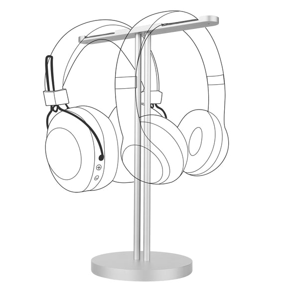 Geekria Aluminum Alloy Dual Headphones Stand for Over-Ear | On-Ear Headphones, Gaming Headset Holder, Desk Display Hanger with Solid Heavy Base, Compatible with Bose QC45, QC35 (Silver)