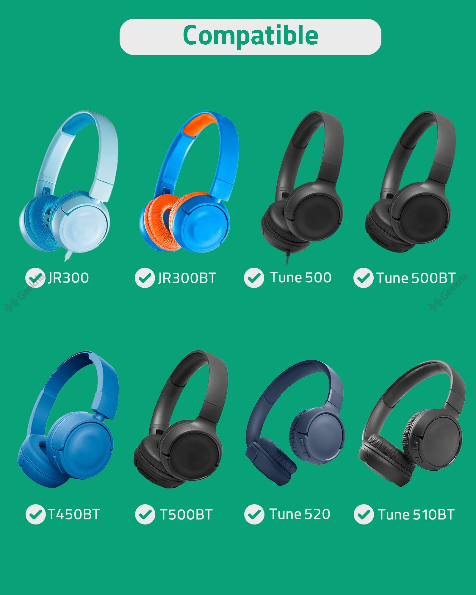 Geekria NOVA Leatherette Replacement Ear Pads Compatible with JBL JR 3