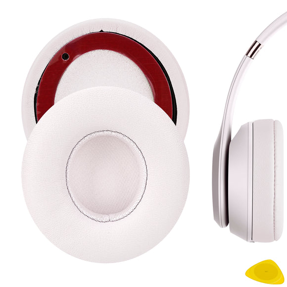Geekria QuickFit Replacement Ear Pads for Beats Solo 4 Wireless On-Ear Headphones Ear Cushions, Headset Earpads, Ear Cups Cover Repair Parts (White)