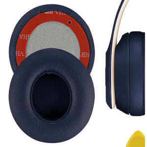 Geekria QuickFit Replacement Ear Pads for Beats Solo 3 (A1796), Solo 3.0 Wireless On-Ear Headphones Ear Cushions, Headset Earpads, Ear Cups Cover Repair Parts (Navy Blue)