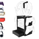 Geekria Multifunctional Game Storage Stand Compatible with PS5, PS4, XBOX Series X, XBOX One, Nintendo Switch, Video Game Disk Organizer and Headset Mount, Universal Gaming Desk Accessories
