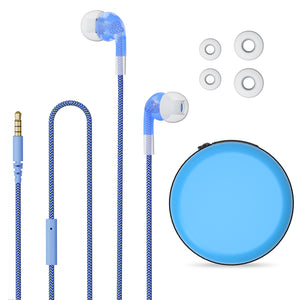 Geekria Kids Wired Earbuds with Mic & Volume Control for School and Online Class, Children's 3.5mm Jack In-Ear Earphone with 85dB Volume Limit for Small Ears, Storage Case Included (Blue)