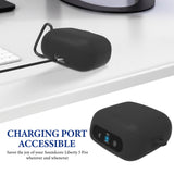 Geekria Silicone Case Cover Compatible with Soundcore Liberty 5 Pro by Anker, Protective Earbuds Case with Locking Aluminum Carabiner, Charging Port Accessible, Front LED Visible (Black)