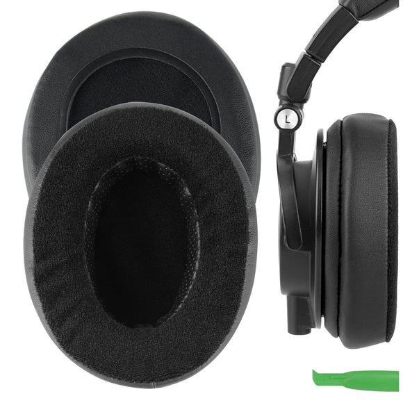 Geekria Comfort Hybrid Velour Replacement Ear Pads for Audio-Technica ATH-M50X M50xBT2 M60X M50S M50cwh M45 M30X M20X Headphones Ear Cushions, Headset Earpads, Ear Cups Cover Repair Parts (Black)