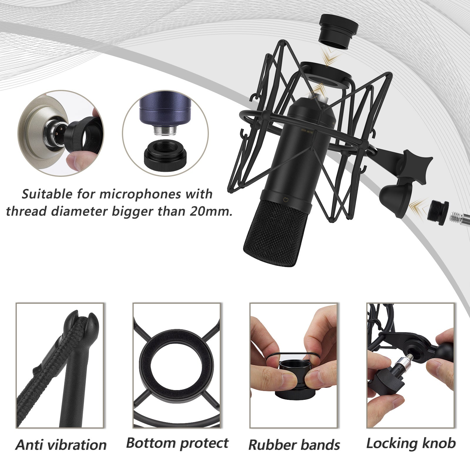 Geekria for Creators Microphone Shock Mount, Mic Anti-Vibration Suspen