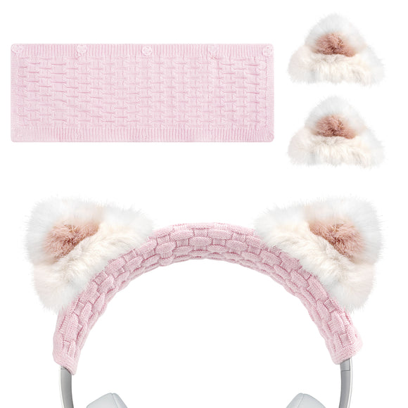 Geekria NOVA Knit Fabric Headband Pad and Cat Ears Compatible with Bose QC35 II, ATH-M50x, Beats Studio Pro, SONY WH-1000XM6 Headphone, Replacement Pad Repair Parts (Pink)