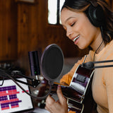 Geekria for Creators Mic Pop Filter Compatible with Razer Seiren X, Mini, V2 Pro, Elite, Emote Proscreen Microphone Filter Shield with Metal Stabilizing Arm, Antipop Mask with C-Clamp (Size L)