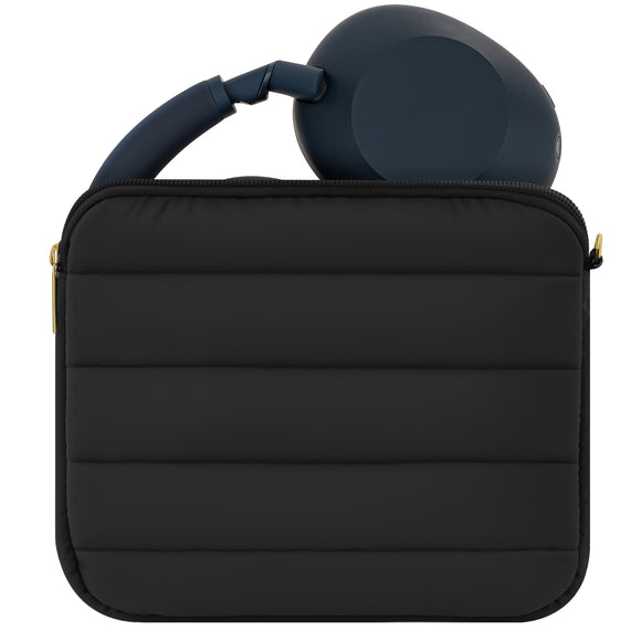 Geekria NOVA Headphones Puffy Pouch Compatible with JBL Tour One M3, Bose QC Ultra II, Sennheiser PXC 550-II, Soft Shell Replacement Protective Travel Carrying Bag with Cable Storage (Black)