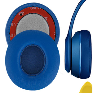 Geekria QuickFit Replacement Ear Pads for Beats Solo 2.0 Wireless (B0534) On-Ear Headphones Ear Cushions, Headset Earpads, Ear Cups Cover Repair Parts (Blue)