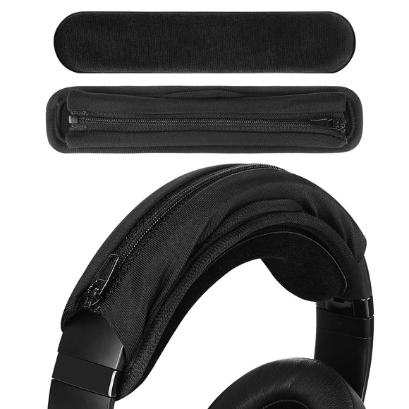 Geekria Medium Velour Hook and Loop Headband Cover + Headband Pad Set / Headband Protector with Zipper / No Tool Needed, Compatible with ATH Bose Beats JBL Hyperx Sony Headphones (Black)