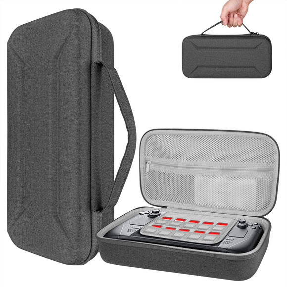 Geekria Carrying Case Compatible with Steam Deck, Hard Shell Carry Case Portable Travel Storage Pouch with Pocket Compatible with Steam Deck Accessories, and Original Charger Storage Bag (Gray)