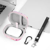 Geekria NOVA Shield Earbuds Case Compatible with Apple AirPods Pro2/Pro/4/3/2/1 True Wireless Earbud, Replacement Hard Shell Travel Carrying Bag with Carabiner Clip Portable (Pink)