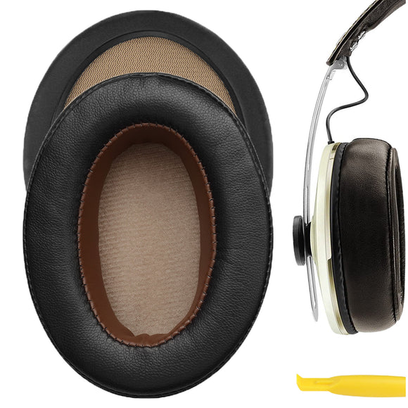 Geekria QuickFit Replacement Ear Pads for Sennheiser Momentum 2.0 Over-Ear Headphones Ear Cushions, Headset Earpads, Ear Cups Cover Repair Parts (Dark Brown)