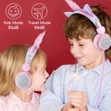 Geekria Kids Headphones with Microphone, Stereo Untangled 3.5mm Jack Earphone for 5-12-Year-Old Children's Classroom and Online Learning, Compatible with PC, Notebook (Pink)