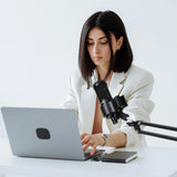 Geekria for Creators Universal Microphone Clip Holder, Adjustable Mic Mount with 5/8" Male to 3/8" Female Screw Adapter, Compatible with Audio-Technica AT2020, Shure SM58S (Black)