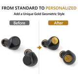 Geekria Gold-Tone Metal Earbud Stickers Compatible with Jabra Elite Active 75t & Elite 75t, Jewelry-Inspired Geometric Decorative Decals, Self-Adhesive (6 Pieces)