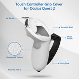 Geekria Touch Controller Grip Cover Compatible with Meta/Oculus Quest 2, VR Anti-Throw Handle Grip Silicone Sleeve with Adjustable Hand Strap, Controller Caps (White)